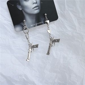 Unique asymmetrical gun Earrings Silver